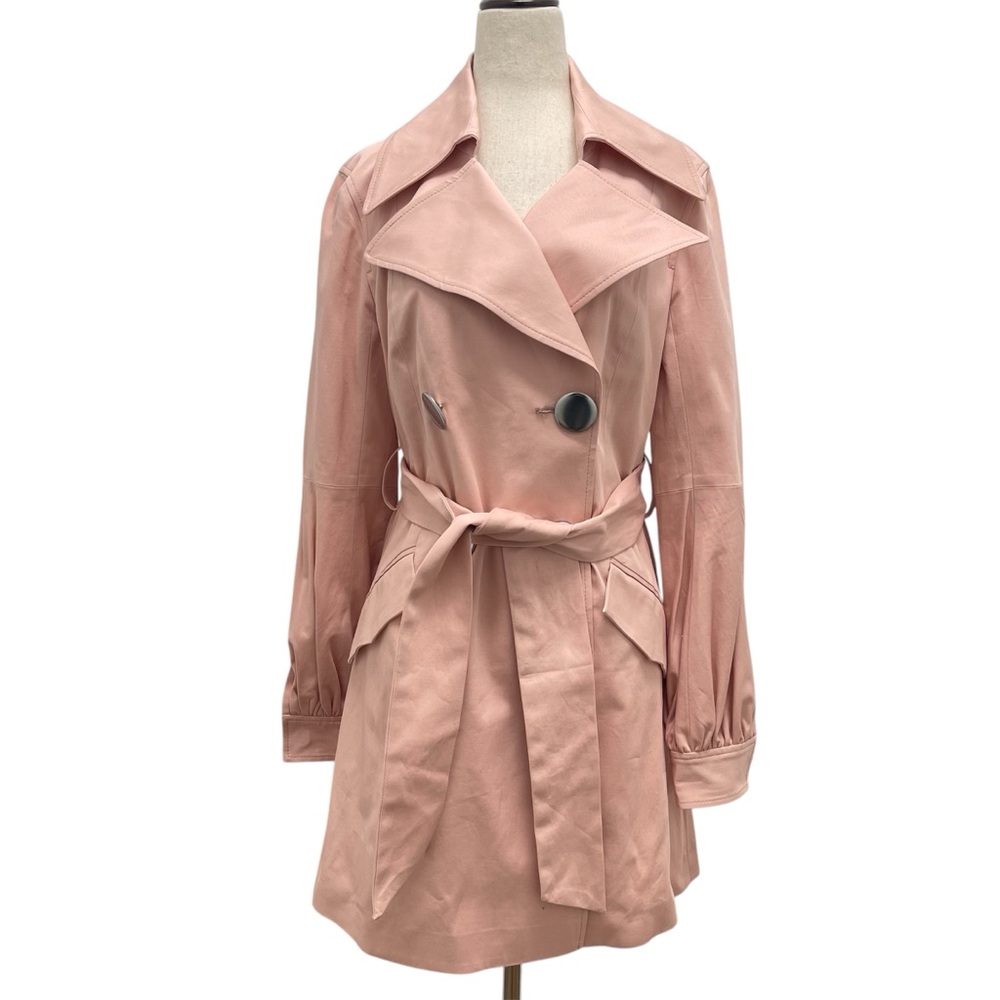 Pink Tartan Double Breasted Large Button Pink Trench Coat Size 6